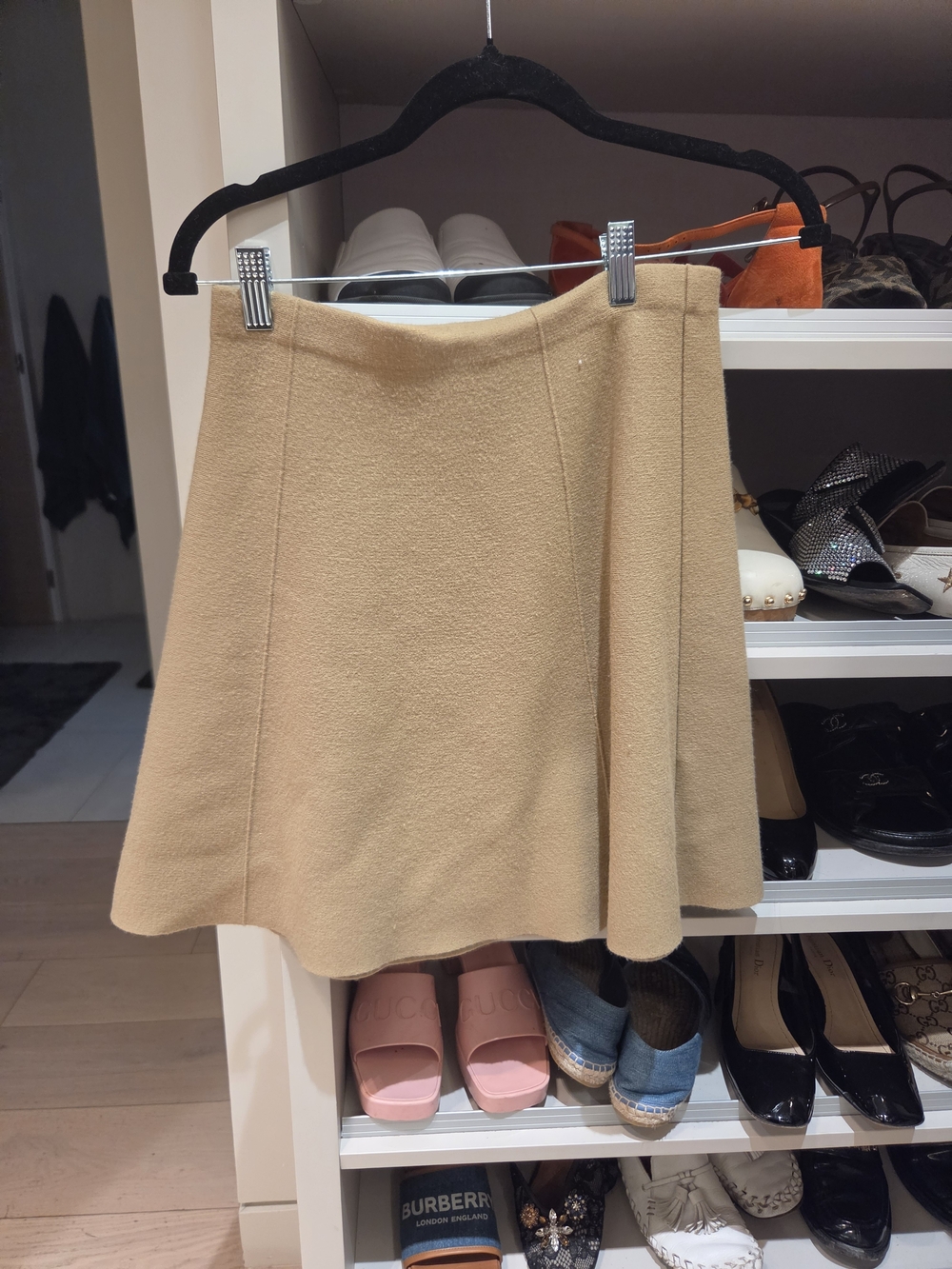 Theory Camel A-Line Mini Skirt